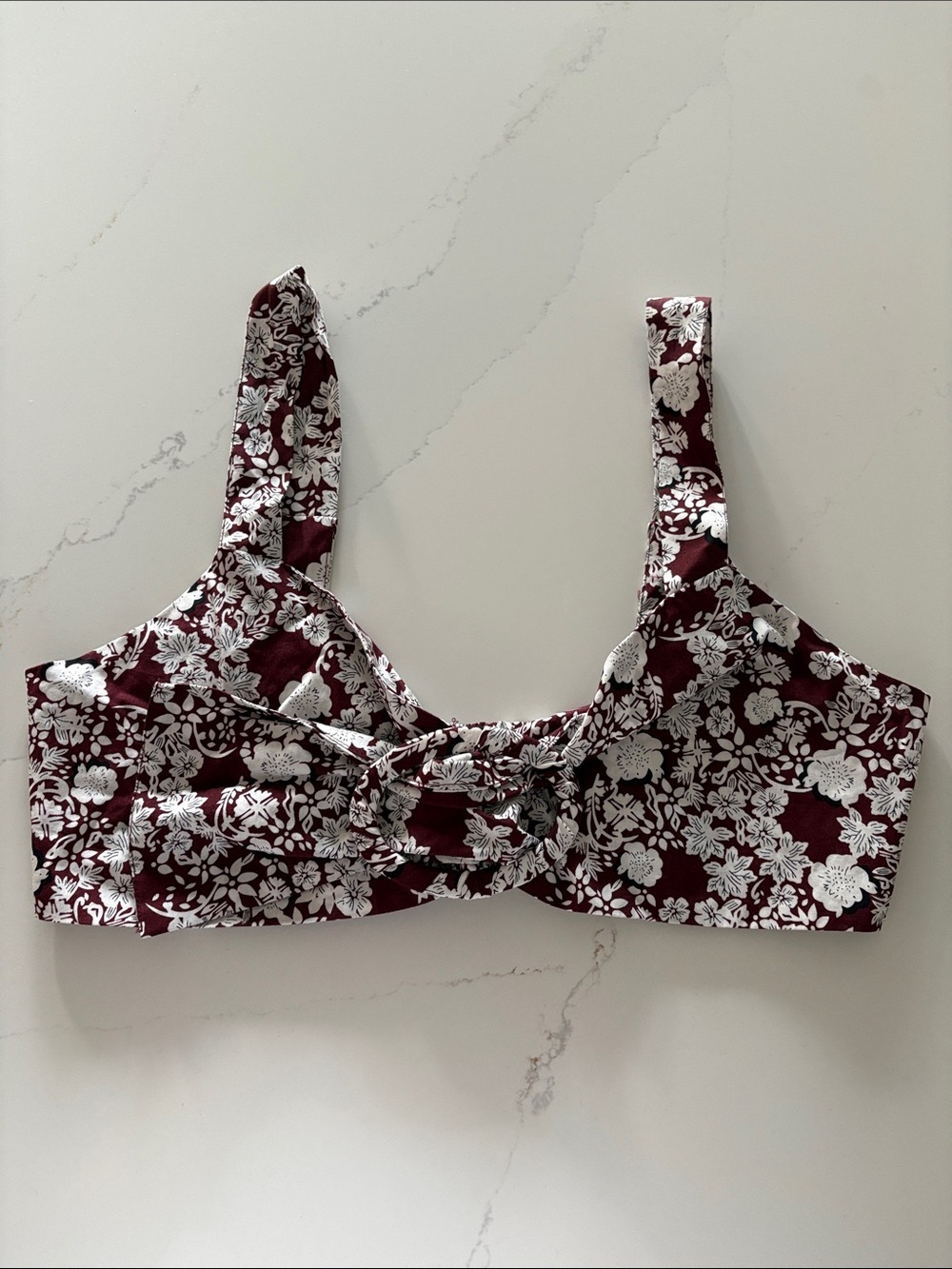 Zara Floral Knot-Front Bralette in Brown and White Size Small